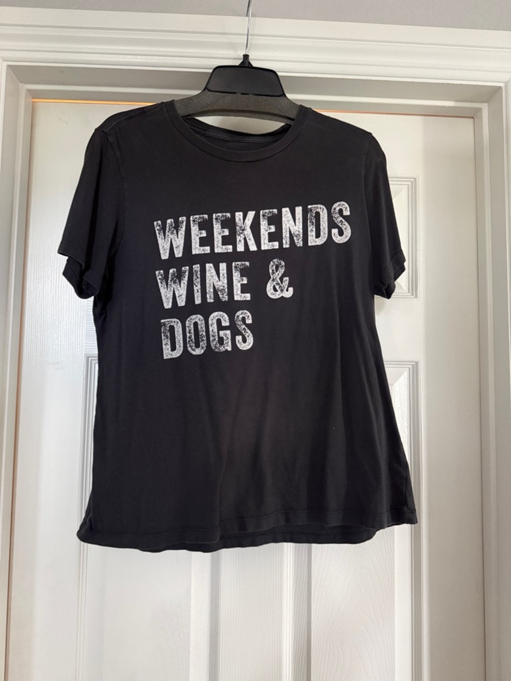 Christian Audigier Black Tee with White 'Weekends Wine & Dogs' Graphic